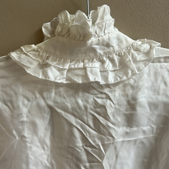 Ruth Anthropologie White Ruffle Tie Front Short Sleeve Blouse Size 4 - Picture 7 of 8